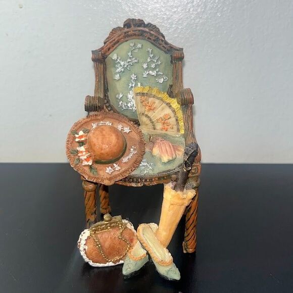 Fancy Victorian Chair Figurine Decorated with Lady's Accessories Miniature 5 in - Picture 1 of 11